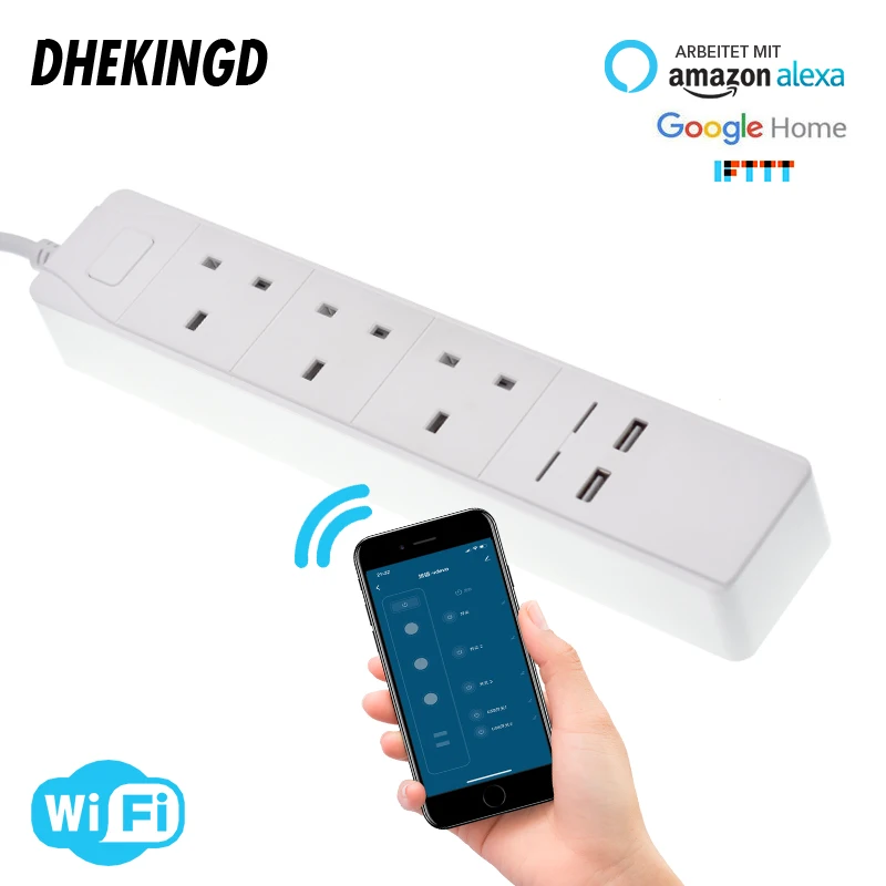 Smart Power Strip WiFi Surge Protector UK Plug Socket Outlets Homekit 1.8M Extension Cord for Alexa Echo Google Assistant
