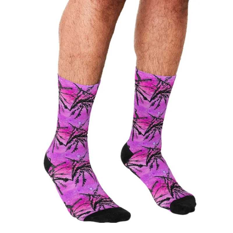 

2021 Funny Men's socks Large purple Herons Pattern Printed hip hop Men Happy Socks cute boys street style Crazy Socks for men