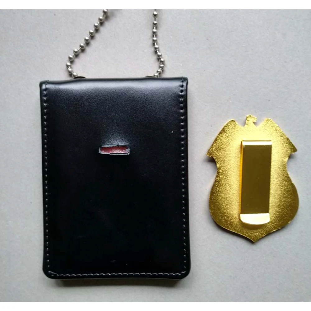 

US United States Copper Badge Special Agent Tactical Black Leather Military Badge ID Card Wallet Holder Case With Neck Chain