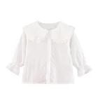 Блузка для девочек, белая рубашка, хлопковая кружевная рубашка, Осенние Топы с длинным рукавом и отложным воротником для детей, малышей