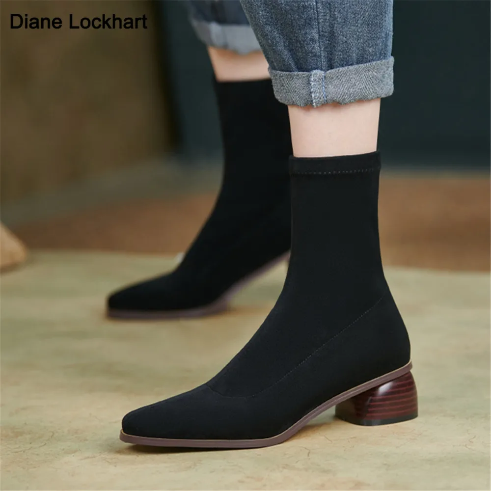 2021 Fashion Kid suede Casual Ankle Boots Retro Square Toe Slip On Women Shoes Autumn Winter Square Heel Short Boots Size 34-43