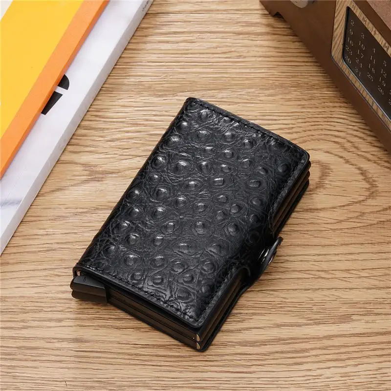 

BYCOBECY 2020 New PU Leather Credit Card Holder Aluminium Double Box Fashion Men And Women Metal RFID Vintage Travel Card Wallet