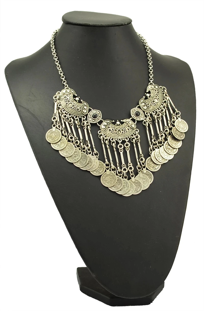 Цыганская Этническая бижутерия модное ретро серебряное античное ожерелье с