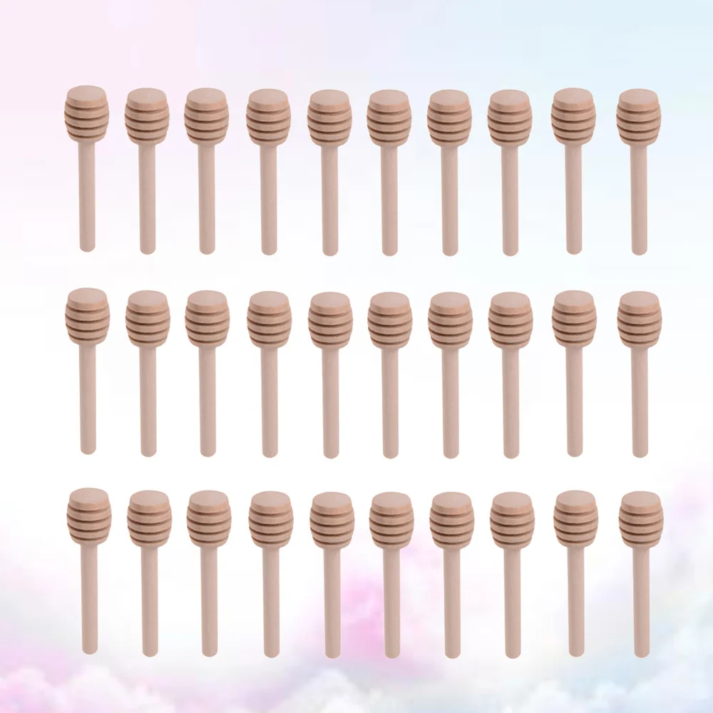 

30pcs 8cm Long Mini Wooden Honey Stick Honey Dippers Honey Spoon Stick for Honey Jar