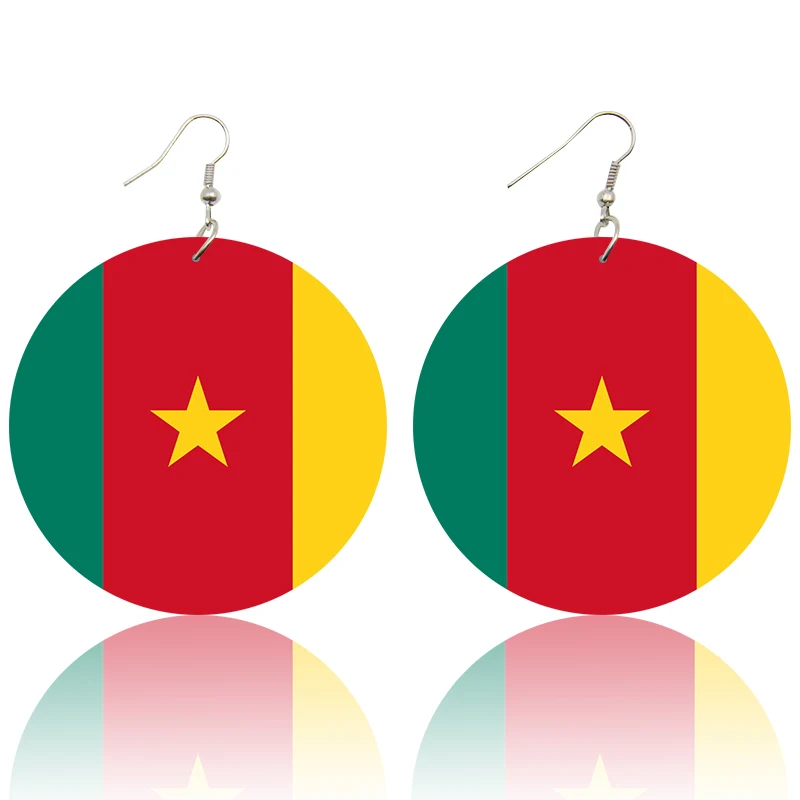 Cameroon SOMESOOR Модные Печатные Национальные Флаги деревянные висячие серьги Африка Америка Европа страна персонализированные ювелирные изделия для женщин Подарки - Окраска металла: Cameroon