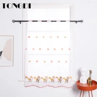 tongdi home kitchen children curtains cartoon monkey embroidery white tulle valance decoration for window kitchen dining room