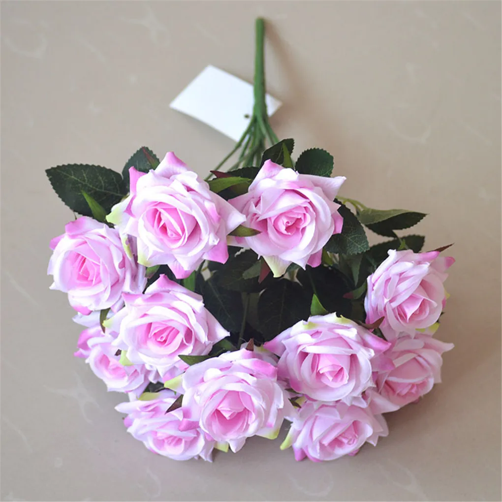 

Один Букет из 12 розовых искусственных роз, искусственная Роза, искусственное свадебное украшение, цветы для домашнего декора