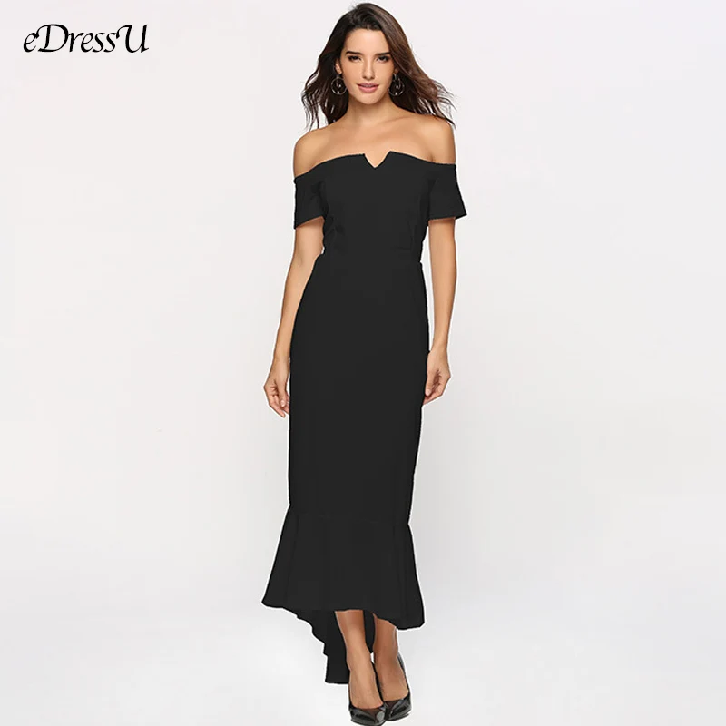 

NEW Off Shoulder Evening Party Dress Women Black Dress Sexy Asymmetric V Neck Party Dress Club Vestido de Fiesta YSM-3369