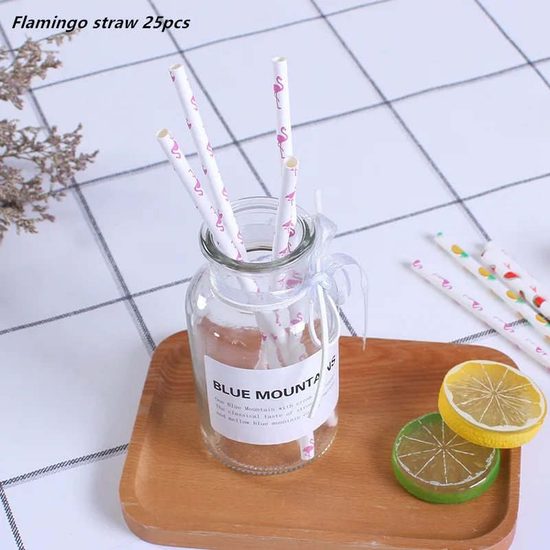 straw 25pcs Гавайская летняя одноразовая посуда для дня рождения Фламинго Пальмовые Листья бумажная салфетка под тарелку кружку тропические Свадебные вечерние мероприятия - Цвет: straw 25pcs