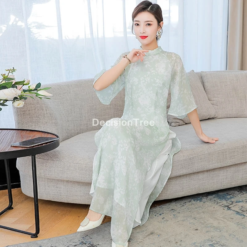 

2022 women satin dress aodai vietnam clothing cheongsam aodai vietnam dress vietnamese traditional dress cheongsam dress