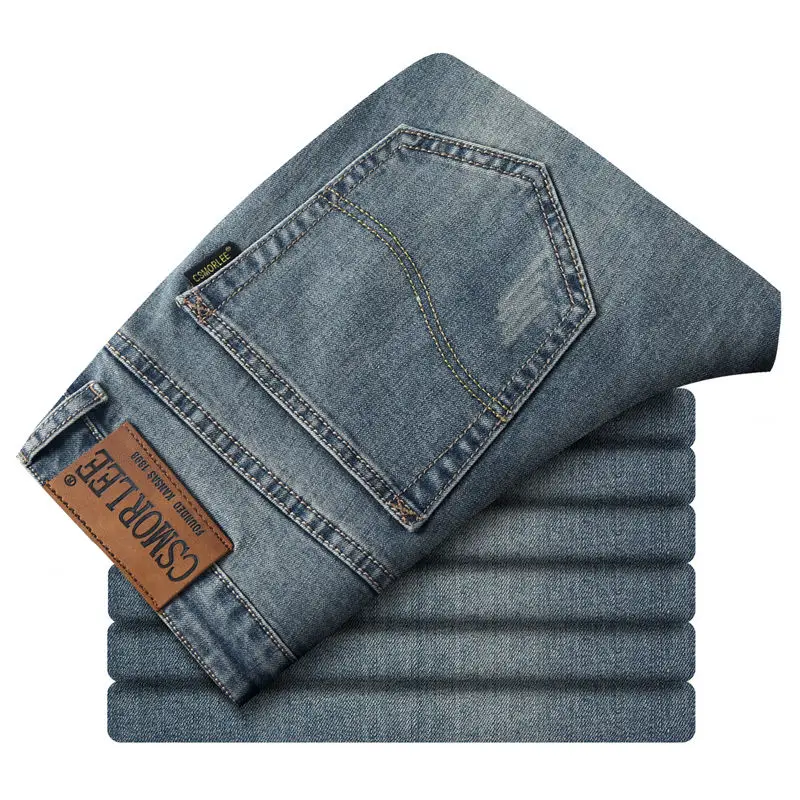 

2020 New Men's Stretch Regular Fit Jeans Business Casual Classic Style Fashion Denim Trousers Male Black Blue Gray Pants