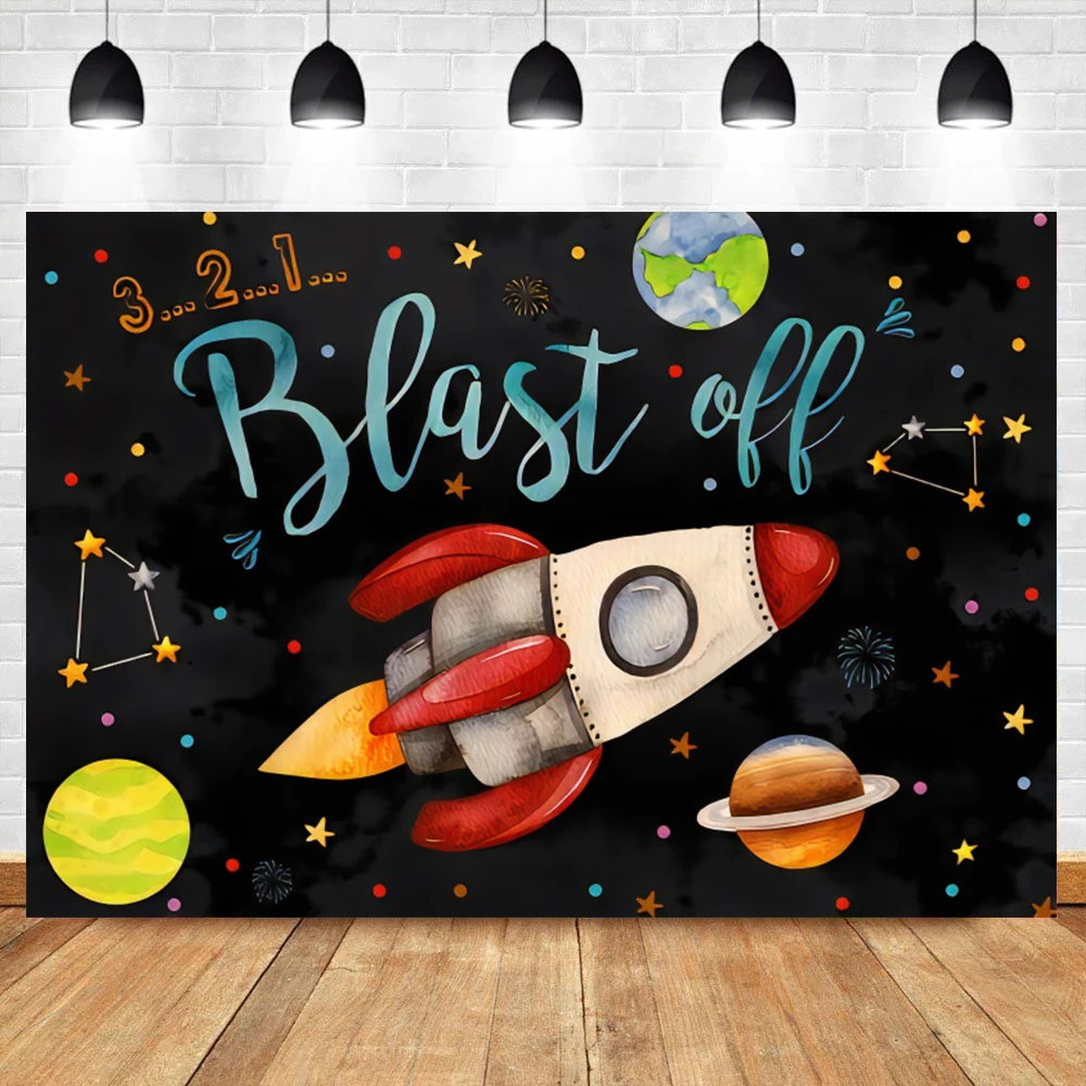 

Laeacco взлетать Вселенная, космос, планета космический корабль душа ребенка мальчик ребенок день рождения фон для фото на вечеринке фон для фо...