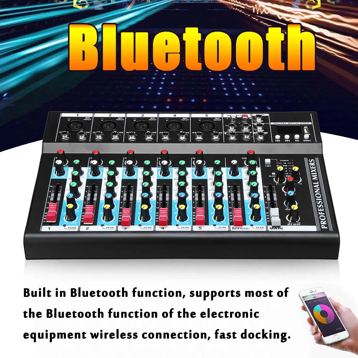 7 канальный Миксер для караоке цифровой с USB bluetooth Live Studio микшерная консоль