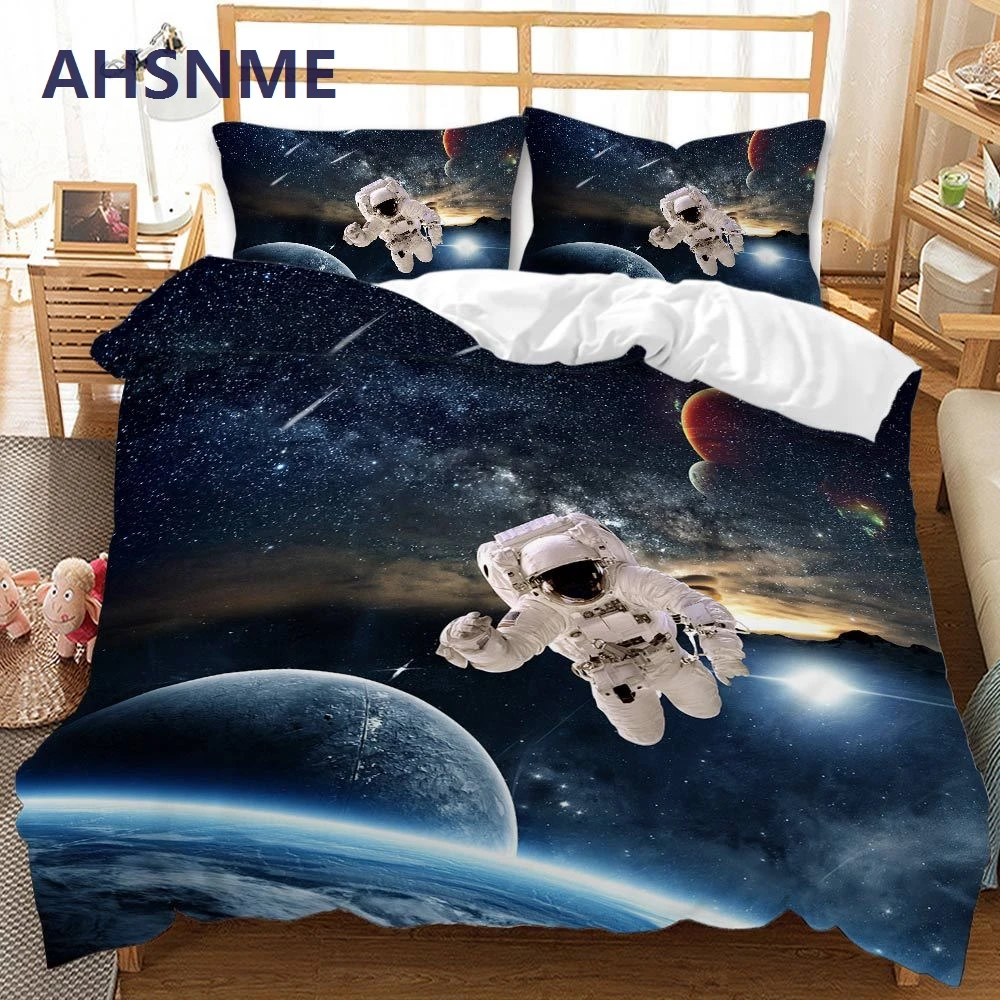 

AHSNME Gorgeous Sci-Fi Spaceship Duvet Cover Boy Favorite Gift Bedding Set Brilliant Sterry Sky Quilt Cover Sets 2/3pcs