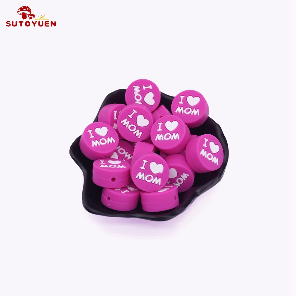 Rose love mom 5 шт. силиконовые бусины I Love DAD плоские круглые Прорезыватели для зубов детский Прорезыватель застежка ожерелье Изготовление ювелирных изделий пищевой - Цвет: Rose love mom