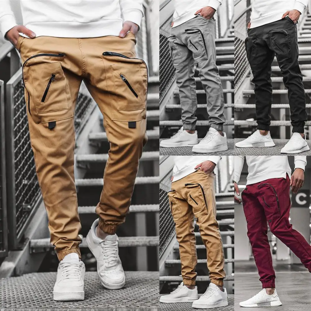 

New Men Hip Hop Joggers Pants Multi-Pocket Jogger Cargo Sweatpants Ankle Tied Sportswear Harem Pants Streetwear Trousers 2021