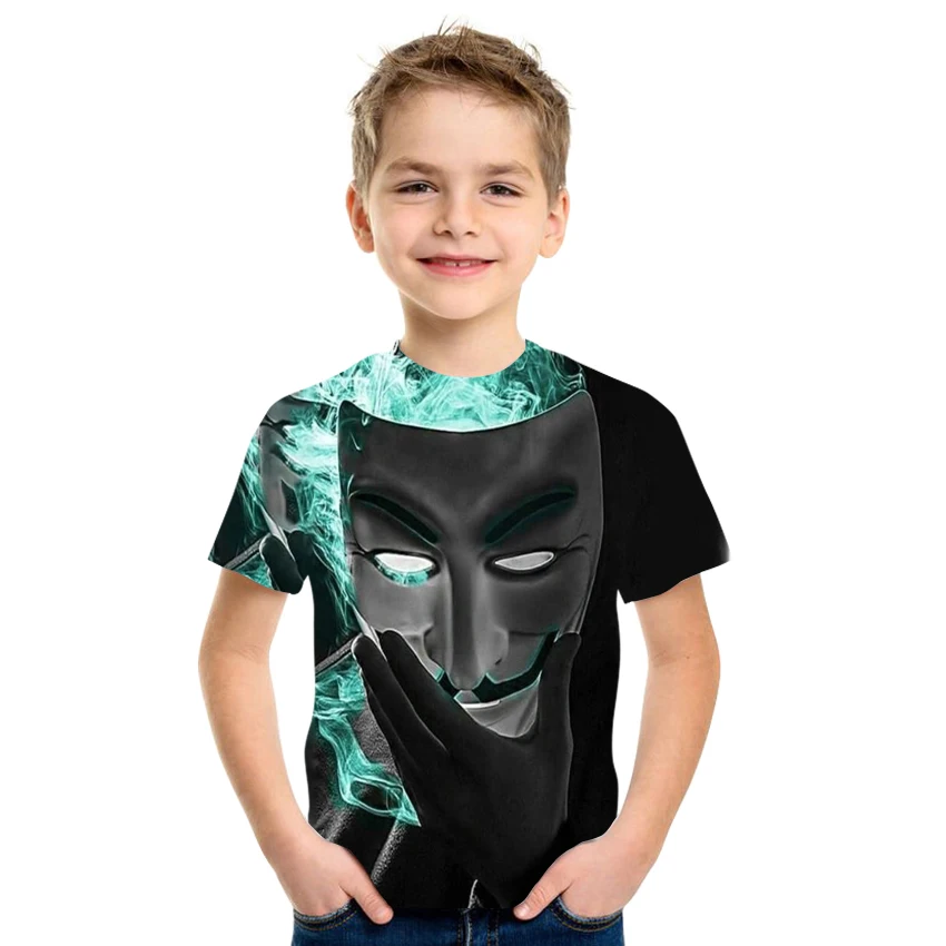 

2021 Summer Casual T-shirt Boys and Girls 3D Printing Clown Pattern Casual Loose Hip-hop Style Size 4T-16T
