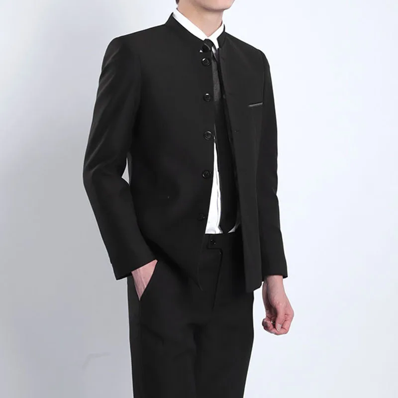 Мужской однобортный костюм-туника в китайском стиле с воротником-стойкой