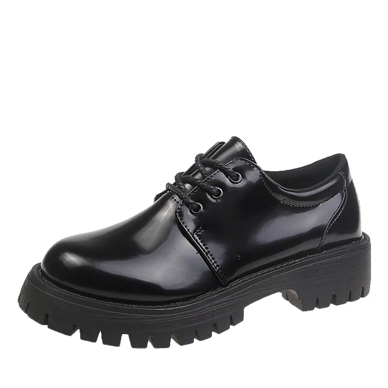 

Туфли женские из лакированной кожи, с цветочным принтом, с круглым носком, на толстой подошве, в британском стиле, кружево с вышивкой