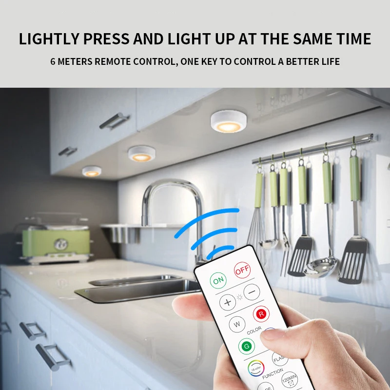 

Cabinet Light Wireless Dimmable Touch Sensor 16Color LED Night Lamps Battery Power Remote Control Suitable for Kitchen Stair