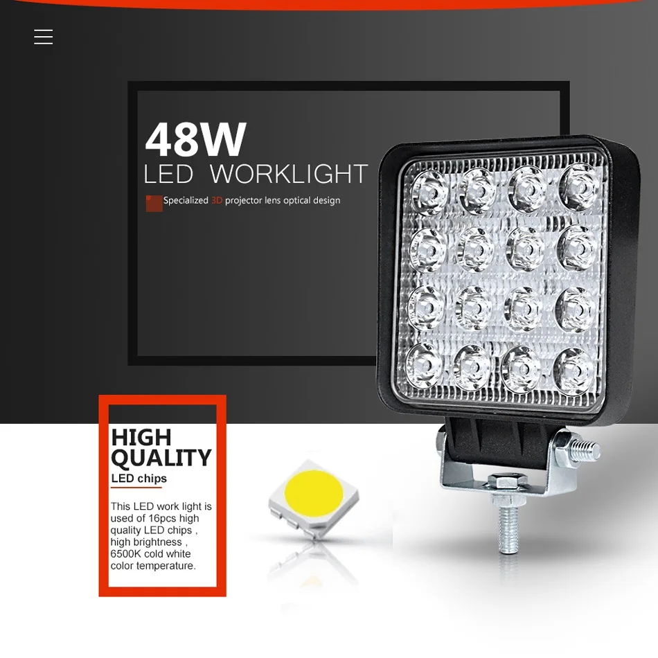 RACBOX 4 дюймовый 48 Вт квадратный светодиодный рабочий свет высокой мощности