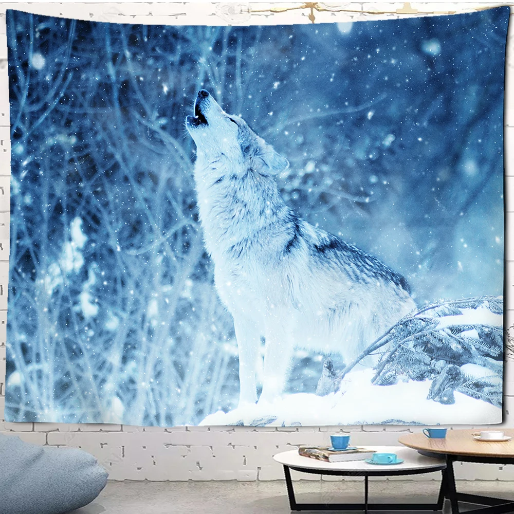 Гобелен с животными волком лесом племенем кроватью гобеленом украшение для дома