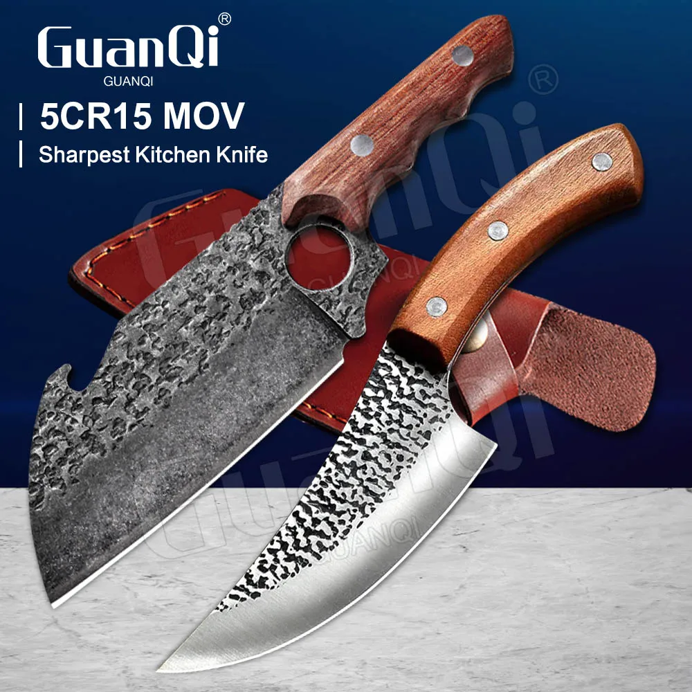 Кованый кухонный нож ручной работы из нержавеющей стали с деревянной ручкой