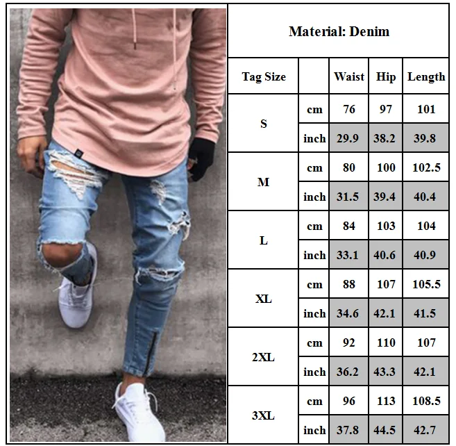 

Fashion Men's Ripped Skinny Denim Jeans Long Pants Trousers Zipper Faded Washed Frayed New Style