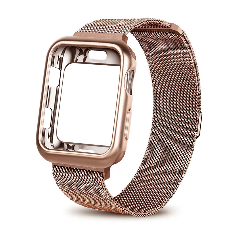champagne-TPU Миланская петля ремешок с чехол для Apple Watch 42 мм 38 мм браслет из нержавеющей стали ремешок для iwatch серии 4 5 40 мм 44 мм - Цвет ремешка: champagne-TPU