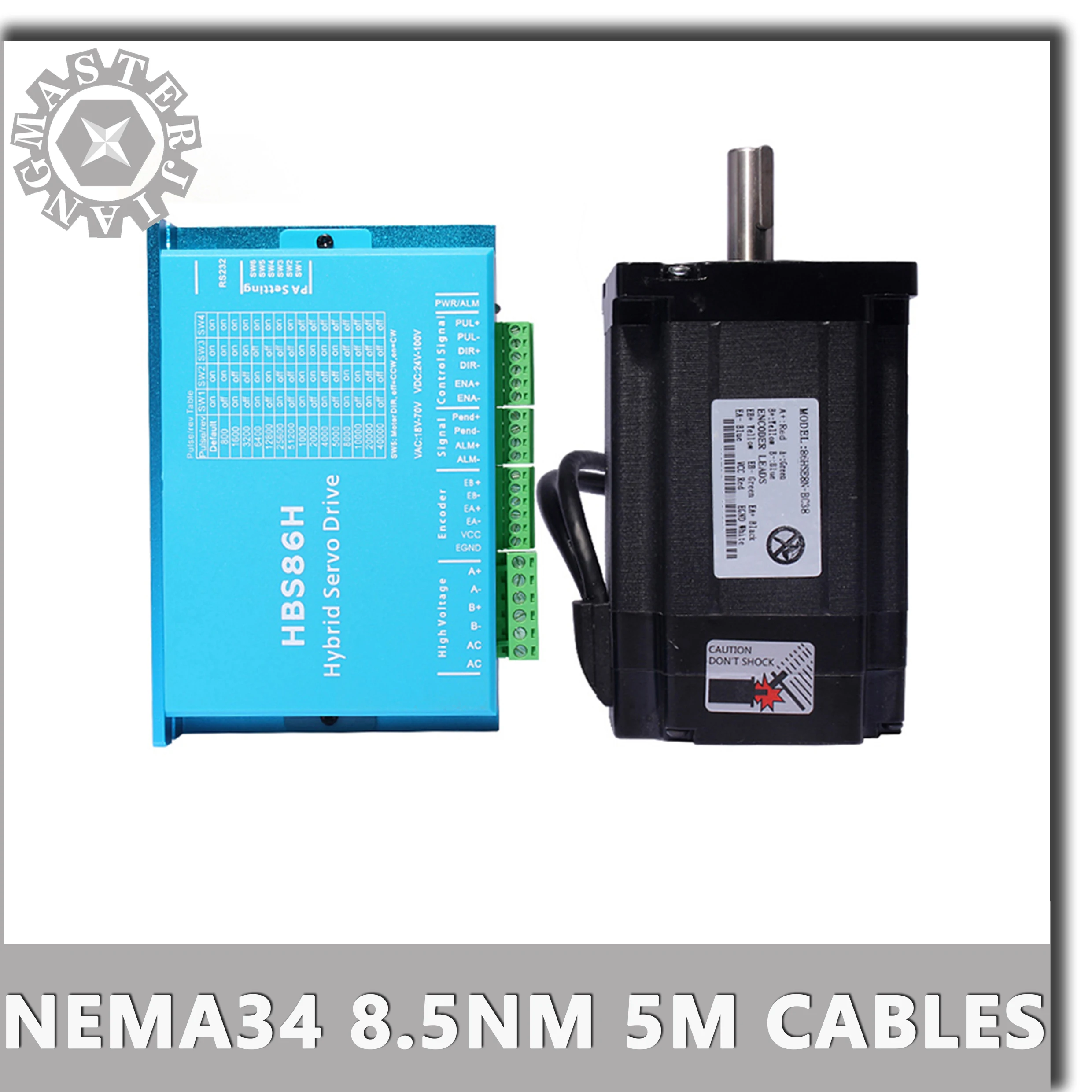 5 метров кабели мотор Nema 34 86 Драйвер шагового двигателя Серводвигатель 86HSE8. 5N+ HBS86H Гибридный замкнутый контур 2-фазный шаговый двигатель 8.5N.m
