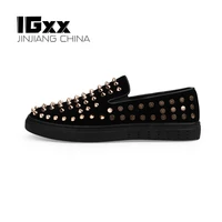 igxx elastic rivet shoes for men black punk metal spikes shoes mens clubs flats loafers genuine leather motorcycle shoes men