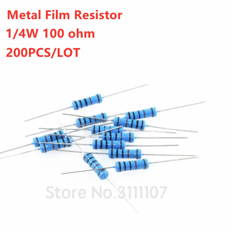 

200PCS 1/4W 100 ohm resistor +/- 1% ROHS1/4w 100R ohm Metal Film Resistors / 0.25W Watt Color Ring Resistance Carbon Film