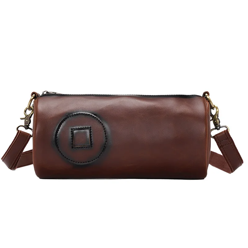 

Korean Fashion Men Shoulder Bag Cylindrical Shape Vintage Man Crossbody Bag PU leather Small Men's bag Hot Sale Male bag