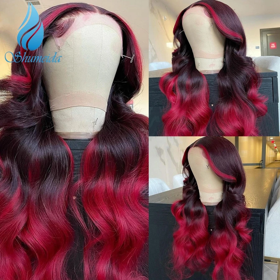 Парик Shumeida с эффектом омбре красный цвет 13*4 парики на сетке спереди перуанские