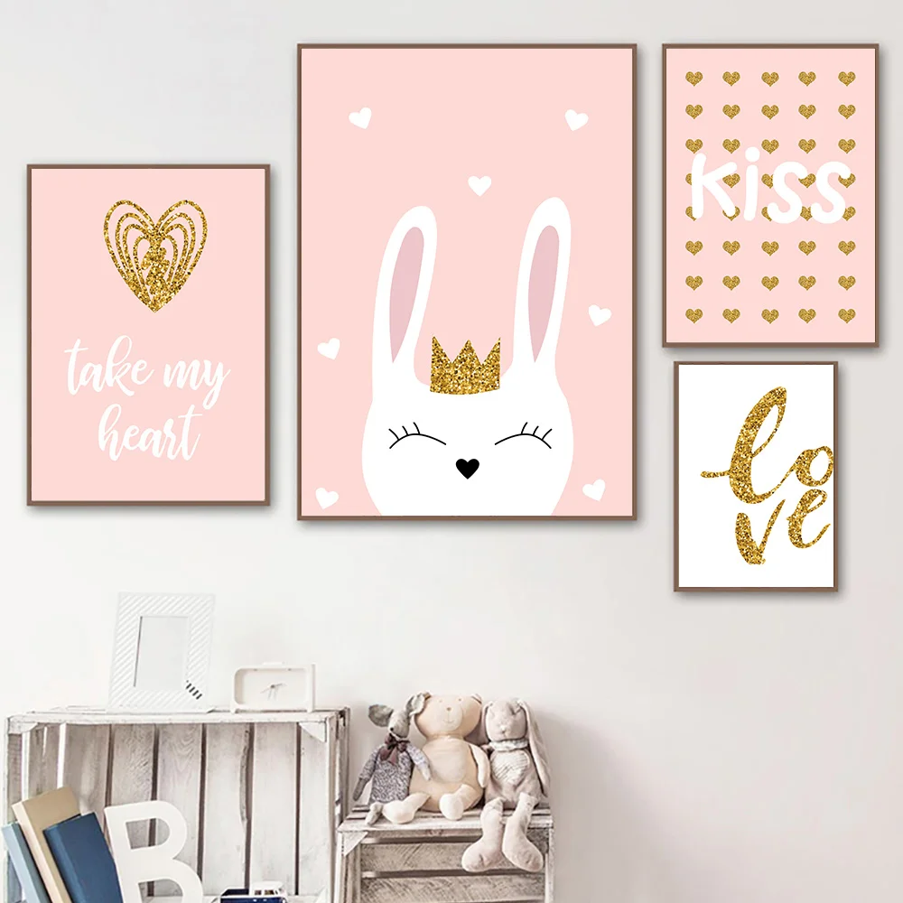 Мультфильм розовый кролик холст картина постер Babi скандинавский настенные
