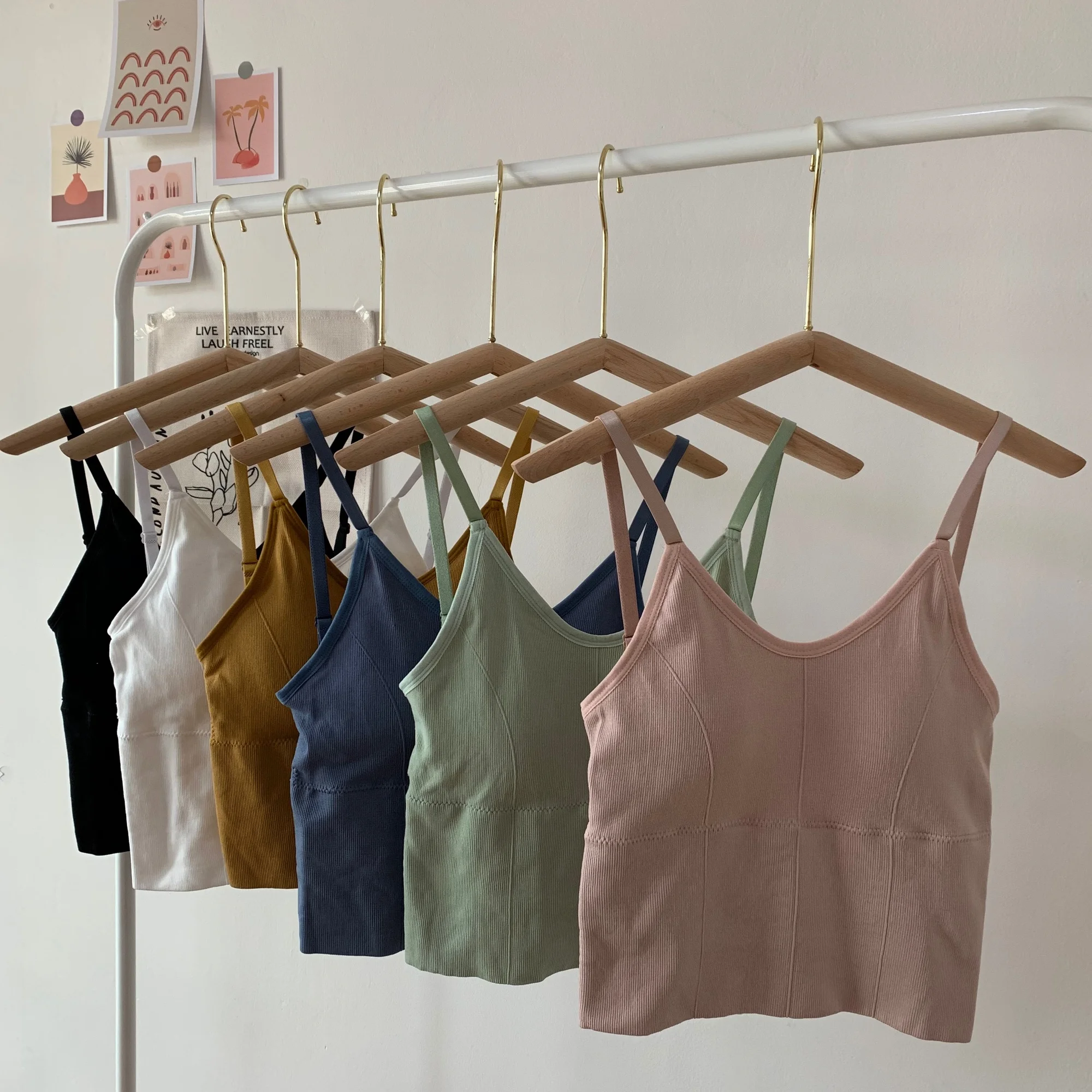 

Summer Beautiful Back Sports Suspender Vest Women's Net Red Rag Chest Anti Light Belt Bra Pad Wearing Bottomed Shirt And Chest