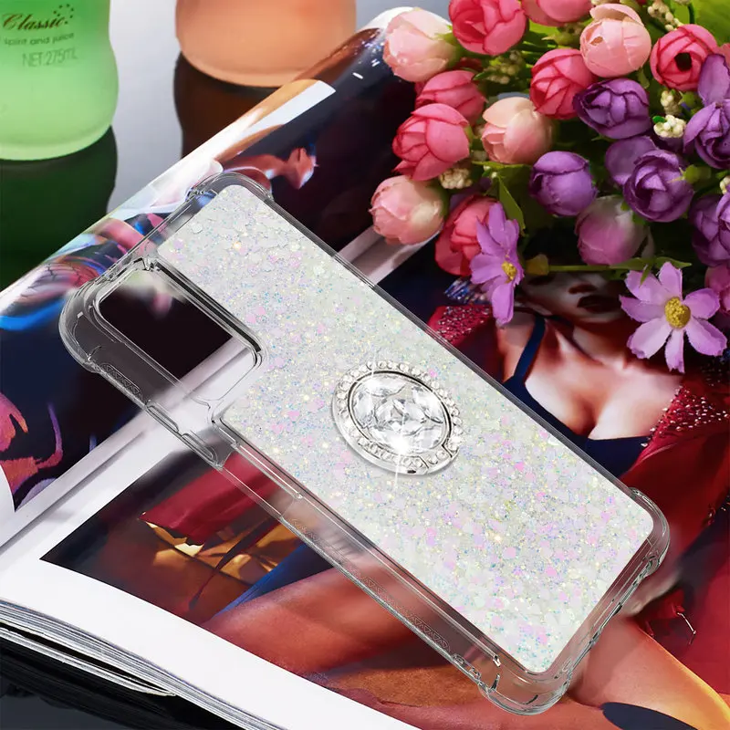 

For Xiaomi Redmi 9 Power Case Fashion Glitter Diamond Finger Ring Back Cover For Redmi 9T 9 Power Liquid Quicksand Phone Cases