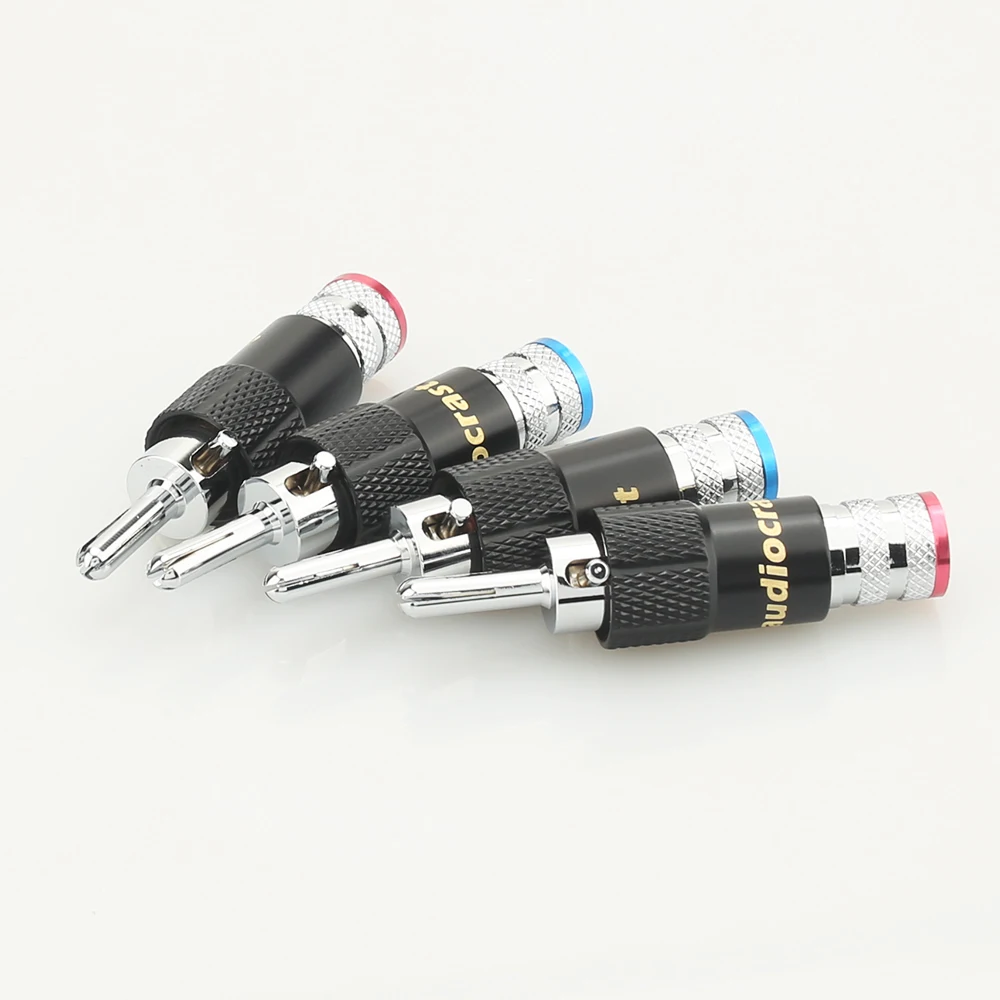 4xAudiocrast Rhodium Plated Audio Banana Speaker Plug Screw Locking 10mm Cable Wire Connector Speaker Cable Plug HIFI Diy