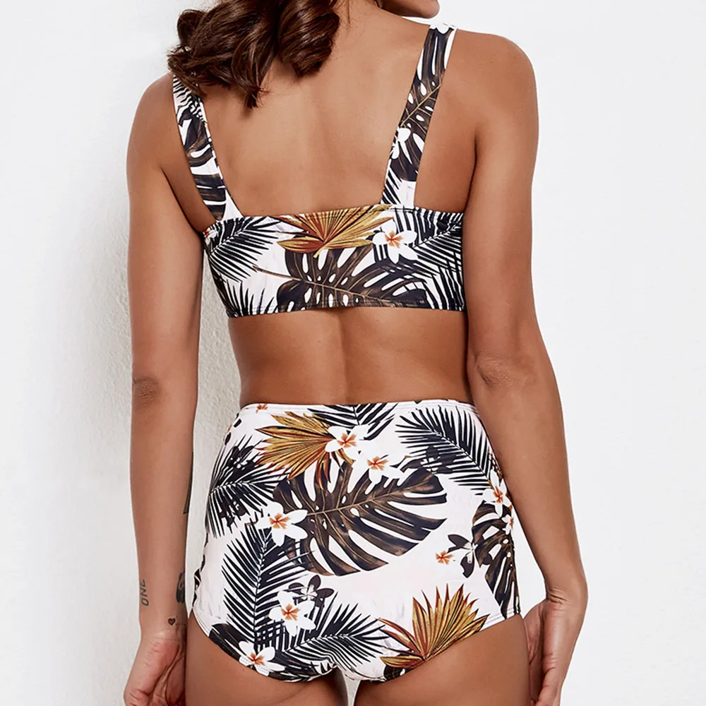 Купальник Танкини с высокой талией размера плюс купальник пуш-апом и принтом