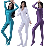 sexy front zipper oil tights shiny smooth one piece swimsuit women yoga playsuit suits catsuits bodysuit wetsuit plus size men