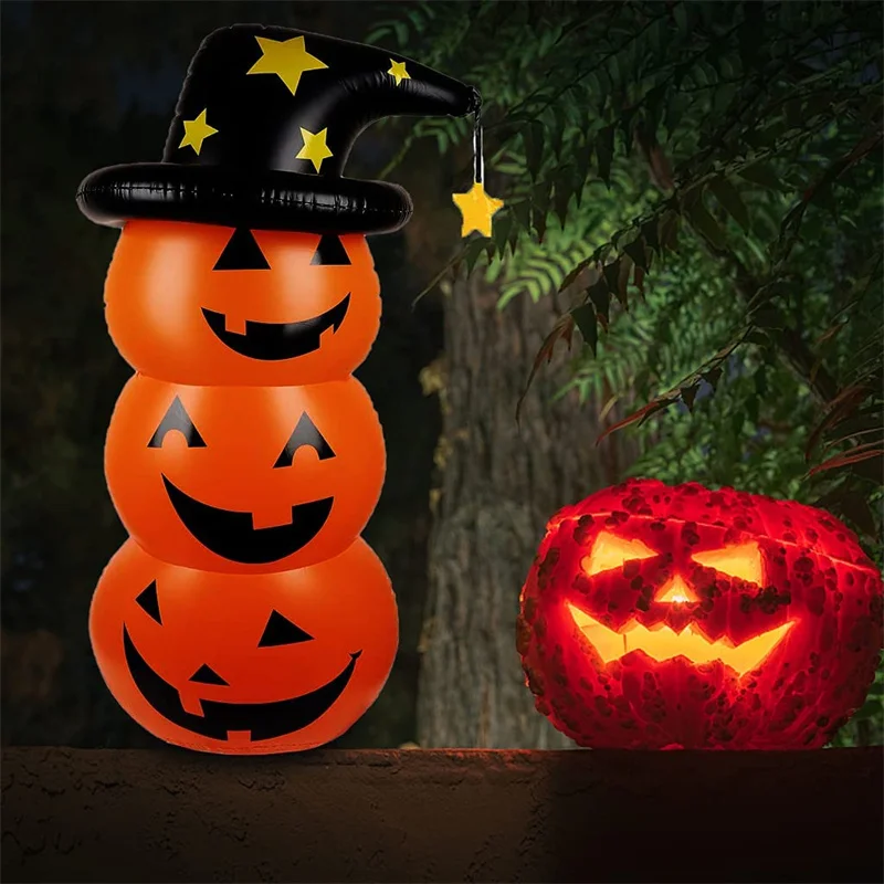 

140cm Halloween Home Outdoor Decoration Inflatable Toy Pumpkin Tumbler Halloween Three Pumpinks Stacked Toys For Children