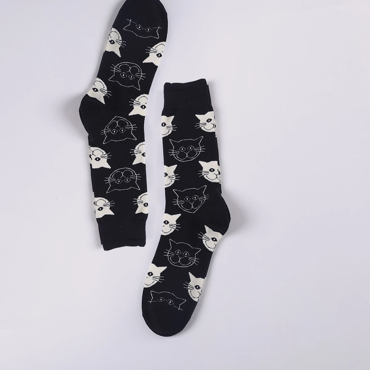 black cat PEONFLY Harajuku Стиль Для мужчин носки черный, белый цвет клетка, горошек и рисунком кошки, счастливые носки Новые в стиле «хип-хоп» из чесаного хлопка, раздел-носки для детей - Цвет: black cat