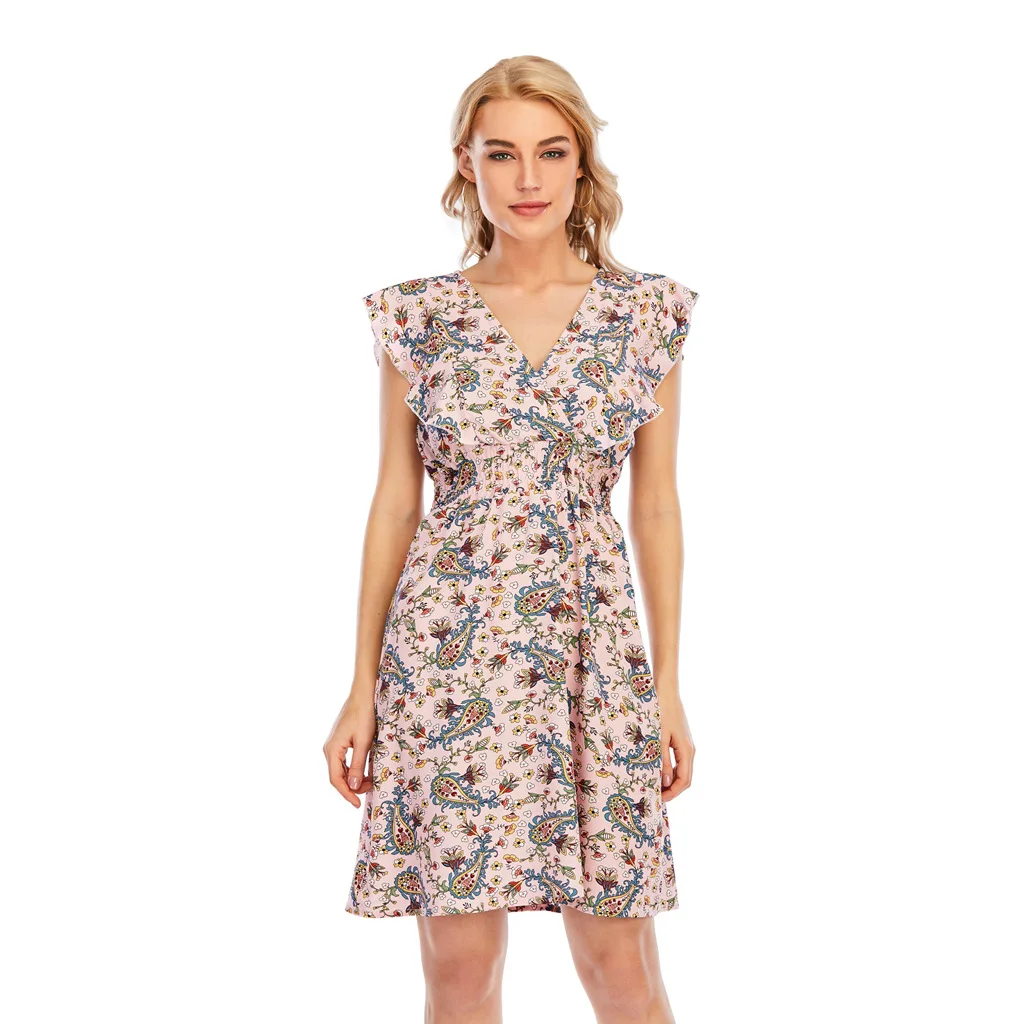 

Винтажные Цветочный принт женское платье Сексуальное и милой бабочкой, с длинными рукавами, с v-образной горловиной, Повседневное платье тр...