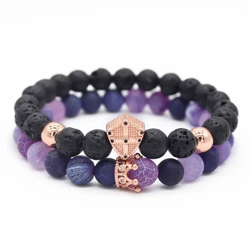 Poshfeel 2 шт Корона/браслеты с крестообразной подвеской и браслеты 8 мм браслет из