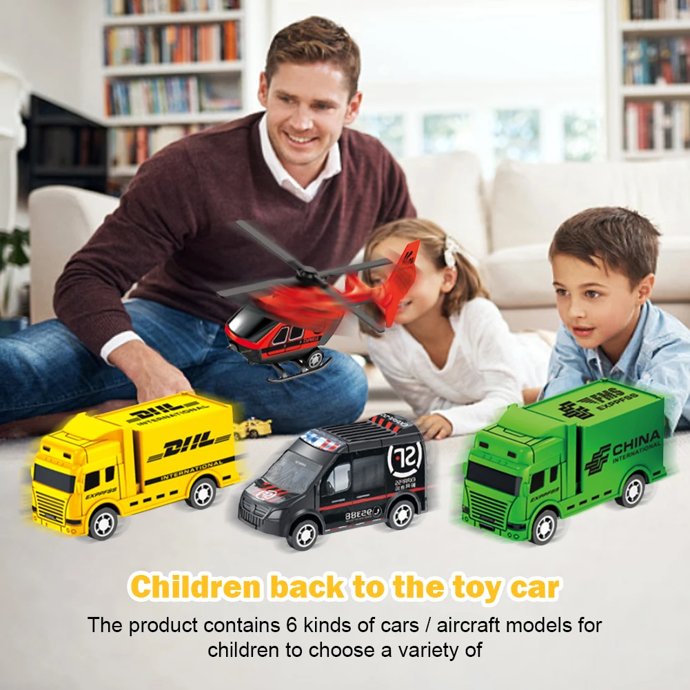 

6pcs Inertia Engineering Car Set Army Racing Vehicle Excavator Plane Model Boy Kid Tractor Fire Engine Birthday Gift Fun Toy