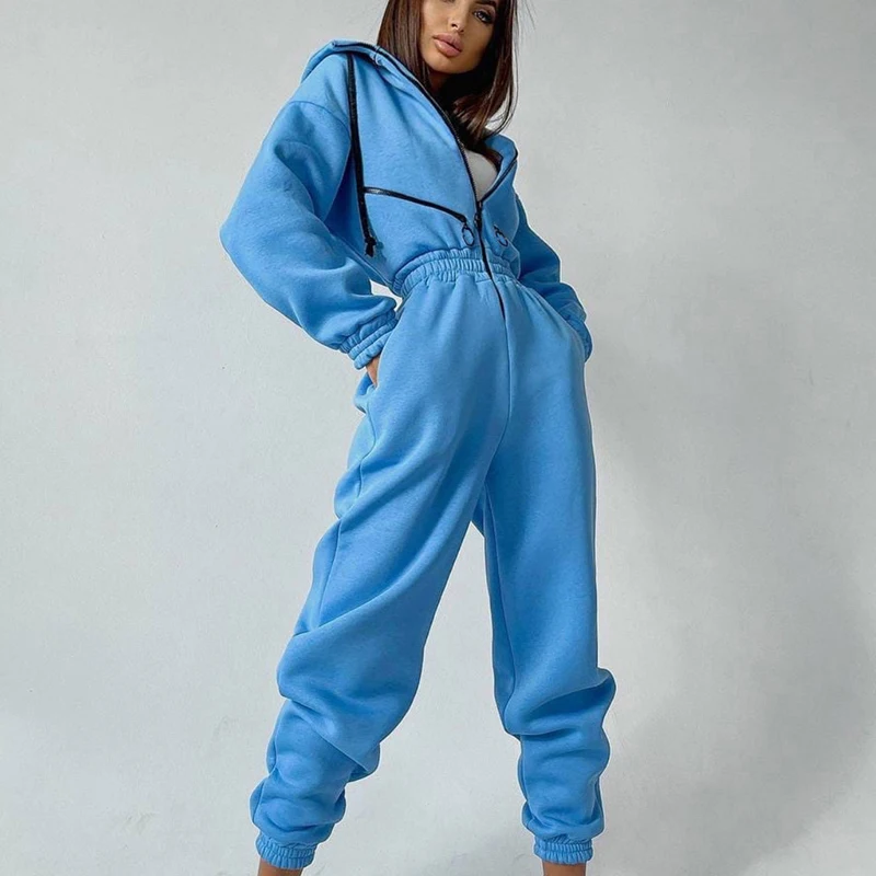 

Зимние женские комбинезоны, новые теплые комбинезоны, повседневные флисовые свитшоты, свободный однотонный Цельный Наряд, спортивный кост...