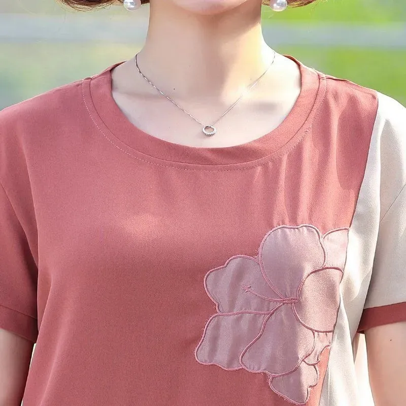 

Mom Classy outfits Summer Solid two piece set Fashion O-Neck Printing t shirts short sleeves top+Wide Leg Pants plus size clothe
