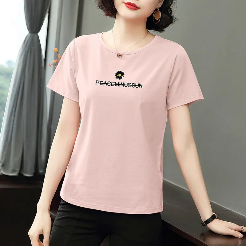 Женская футболка с коротким рукавом летняя рубашка вышивкой Свободный Топ