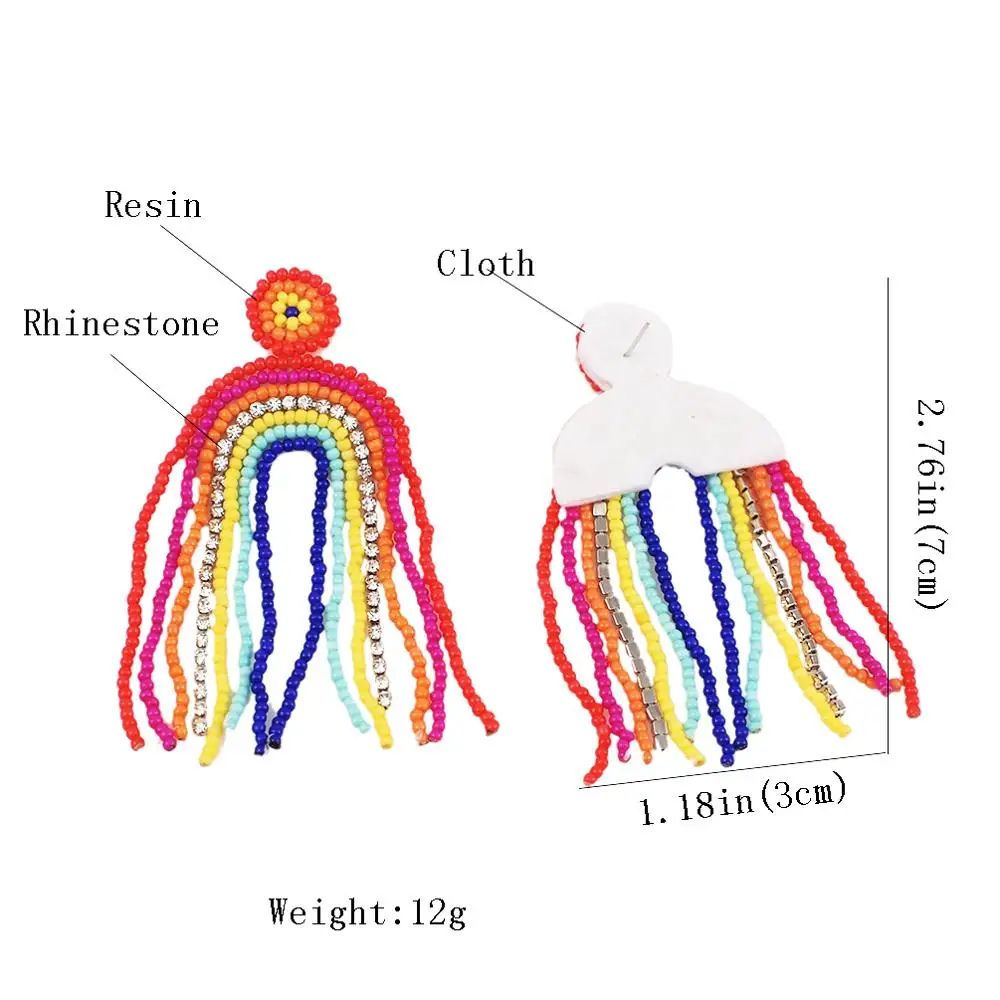 Женские серьги кисточки с радужными бусинами MANILAI Разноцветные длинные ручной
