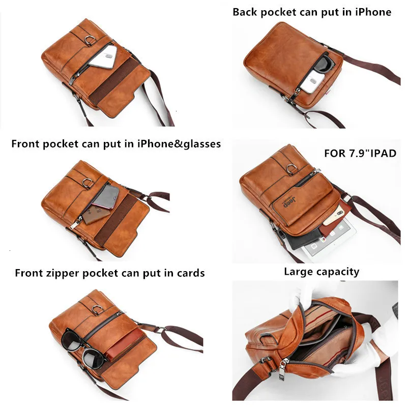 

Men's Messenger Bags Men Leather Shoulder Bags For IPAD Mini 9.7" Bag Man Crossbody Business Handbags Sacoche Homme Handtasche